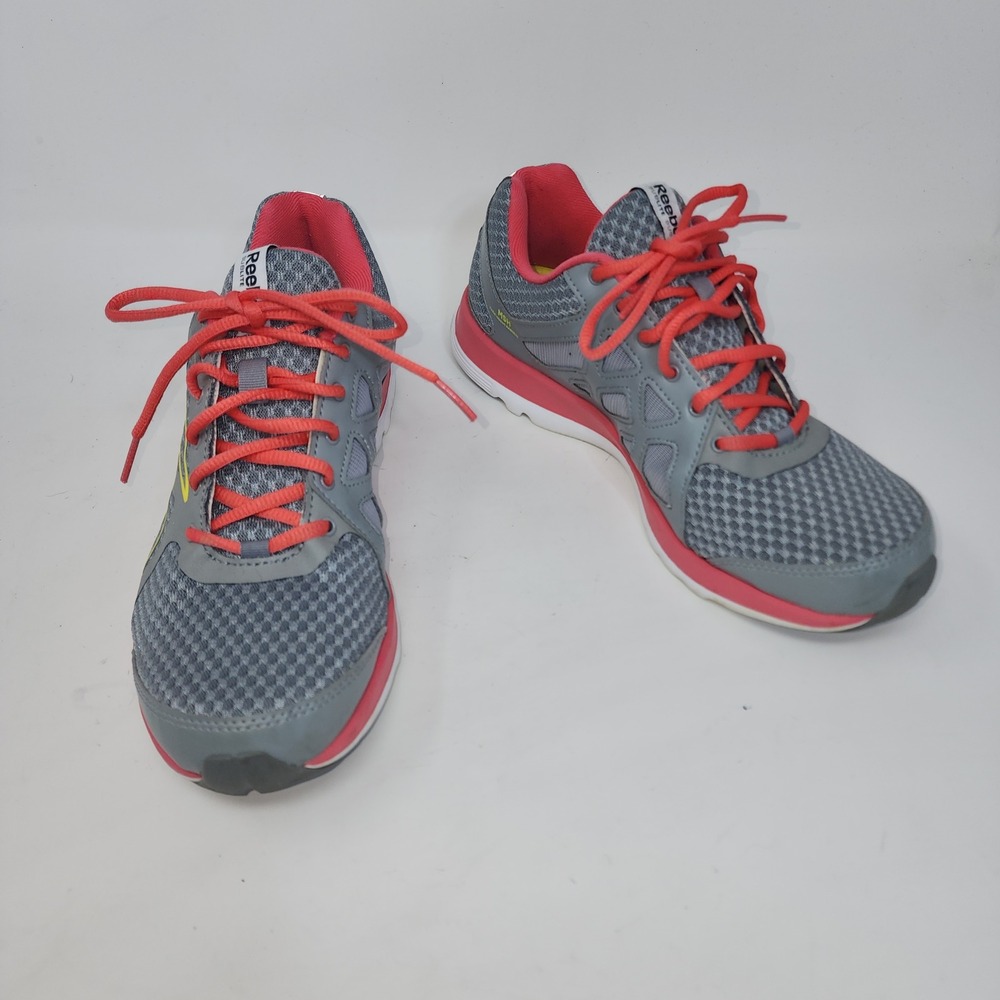 Reebok Sublite Duo Running Shoes Women 9 Grey‎ Coral Yellow Athletic Sneakers